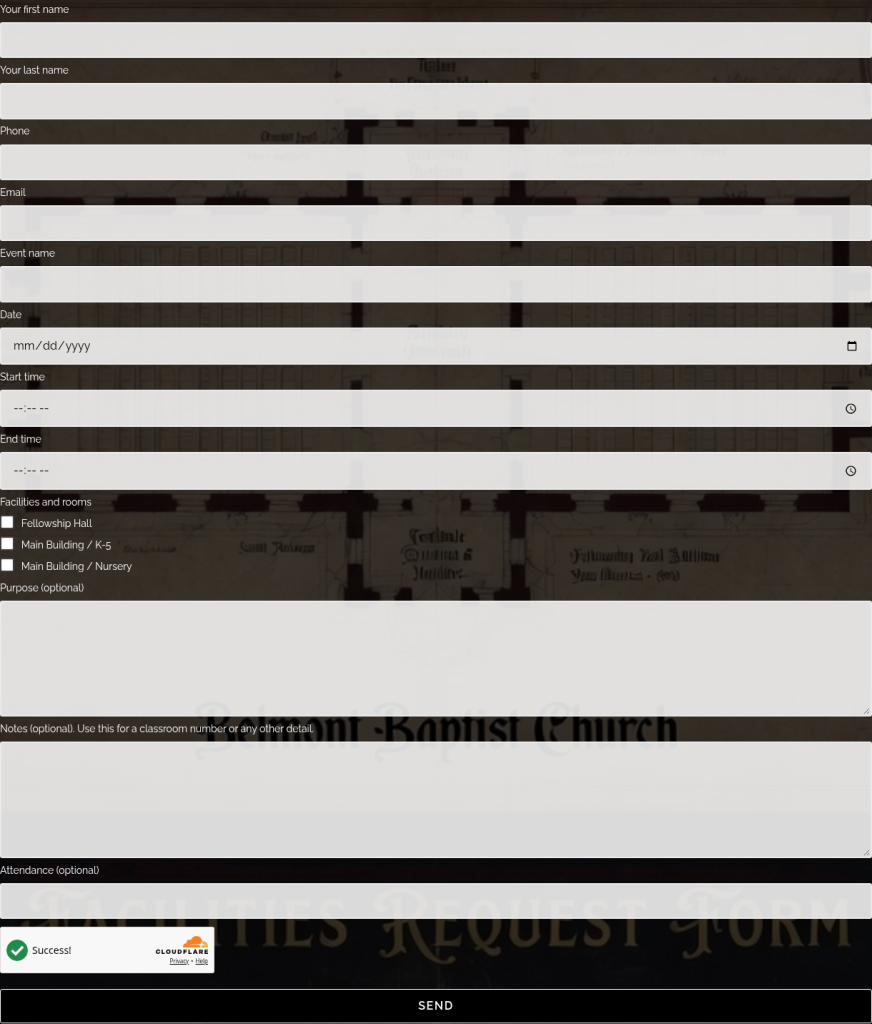 Facilities request form with Cloudflare Turnstile