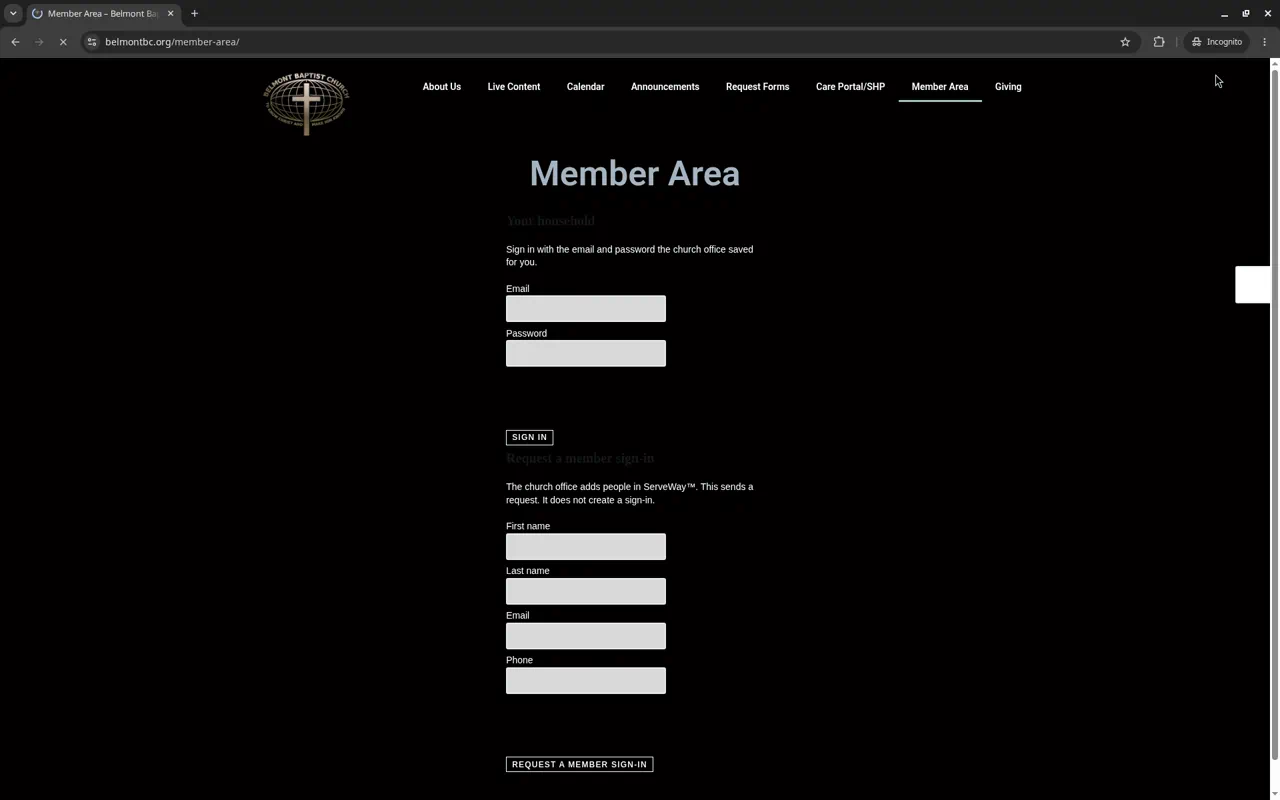 Member area on a church website