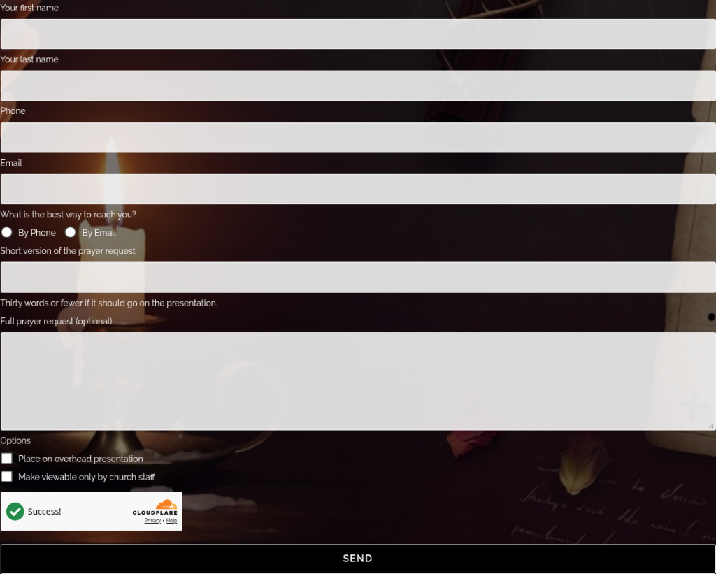 Prayer request form with Cloudflare Turnstile