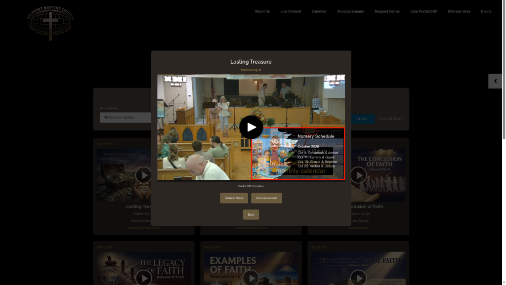 Sermon details popup with video