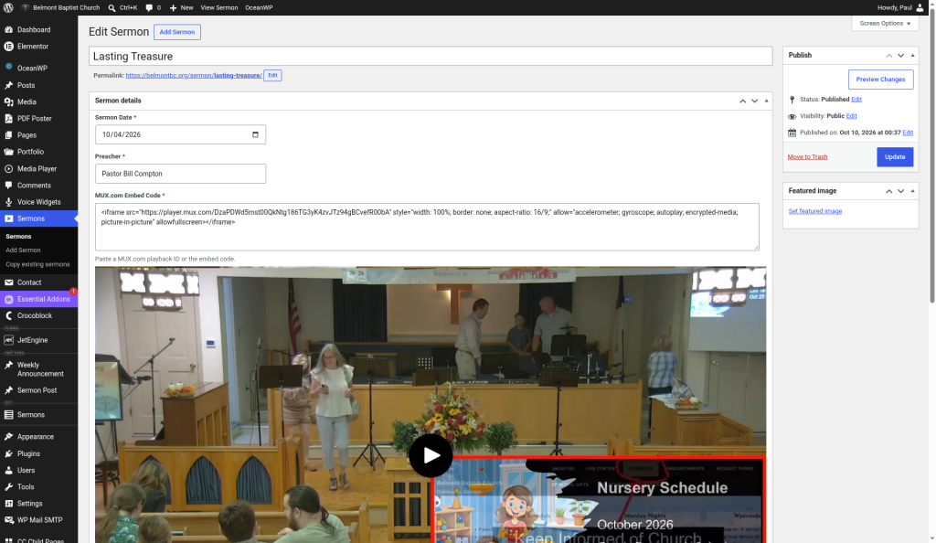 Editing a sermon in WordPress